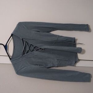 Free People Lace Up Layering Top Long Sleeve Bodycon Grey-blue Size XS/S